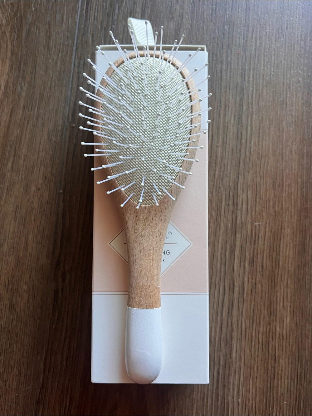 Wooden Paddle Hair Brush with White Accent - Gentle Detangling- small size